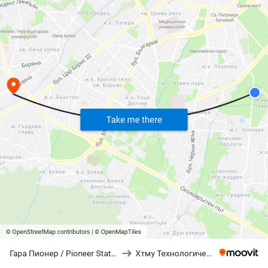 Гара Пионер / Pioneer Station (0465) to Хтму Технологичен Колеж map