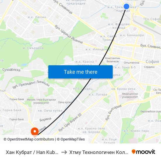 Хан Кубрат / Han Kubrat to Хтму Технологичен Колеж map