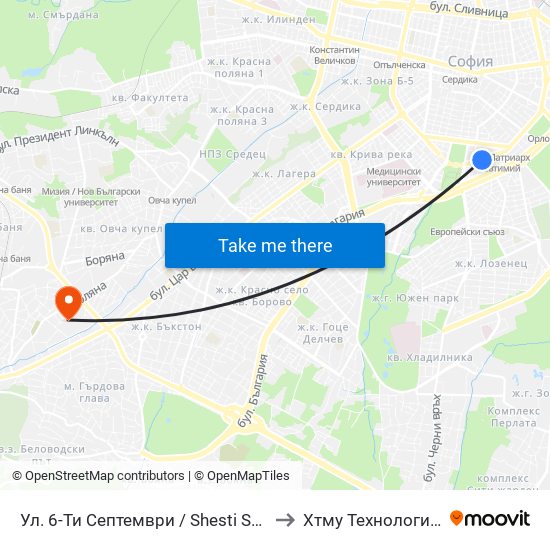 Ул. 6-Ти Септември / Shesti Septemvri St. (1806) to Хтму Технологичен Колеж map