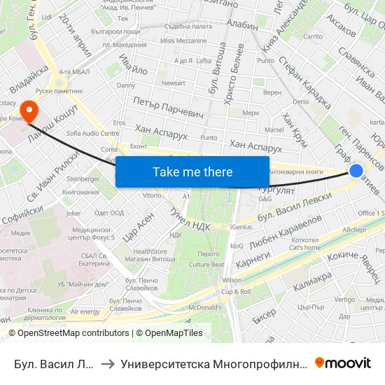 Бул. Васил Левски / Vasil Levski Blvd. (0299) to Университетска Многопрофилна Болница За Активно Лечение И Спешна Медицина ""Н. И. Пирогов"" map
