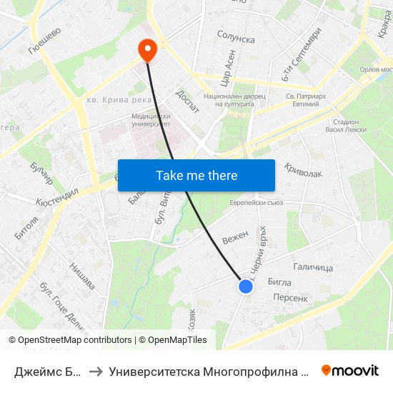 Джеймс Баучер / James Bourchier to Университетска Многопрофилна Болница За Активно Лечение И Спешна Медицина ""Н. И. Пирогов"" map