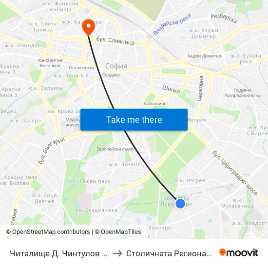 📚 Читалище Д. Чинтулов / D. Chintulov Library (2366) to Столичната Регионална Здравна Инспекция map