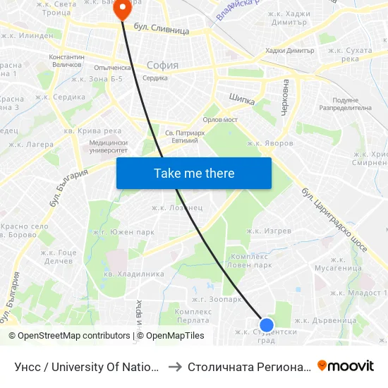 🎓 Унсс / University Of National And World Economy (1691) to Столичната Регионална Здравна Инспекция map