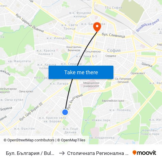 Бул. България / Bulgaria Blvd. (0290) to Столичната Регионална Здравна Инспекция map