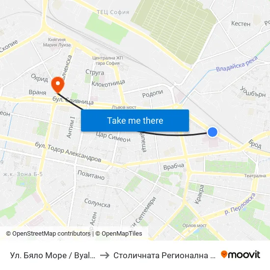 Ул. Бяло Море / Byalo More St. (1859) to Столичната Регионална Здравна Инспекция map