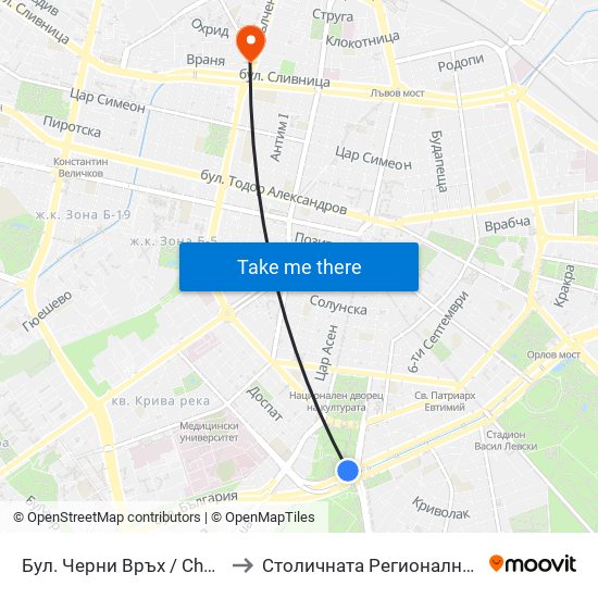 Бул. Черни Връх / Cherni Vrah Blvd. (0395) to Столичната Регионална Здравна Инспекция map