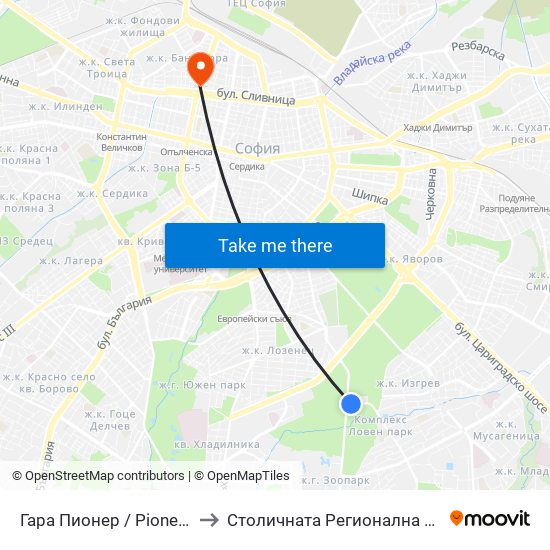 Гара Пионер / Pioneer Station (0465) to Столичната Регионална Здравна Инспекция map