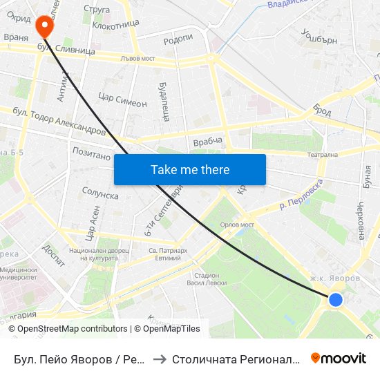 Бул. Пейо Яворов / Peyo Yavorov Blvd. (0073) to Столичната Регионална Здравна Инспекция map