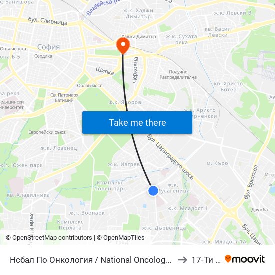 Нсбал По Онкология / National Oncology Hospital (0764) to 17-Ти Дкц map