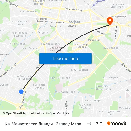Кв. Манастирски Ливади - Запад / Manastirski Livadi - West Qr. (0582) to 17-Ти Дкц map