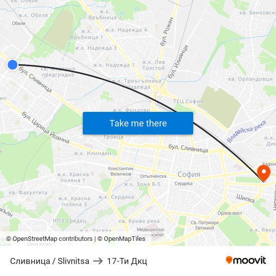 Сливница / Slivnitsa to 17-Ти Дкц map
