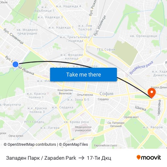Западен Парк / Zapaden Park to 17-Ти Дкц map