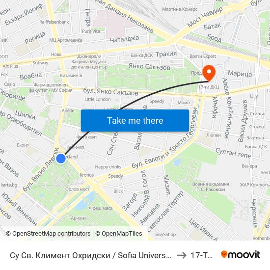 Су Св. Климент Охридски / Sofia University St. Kliment Ohridski to 17-Ти Дкц map