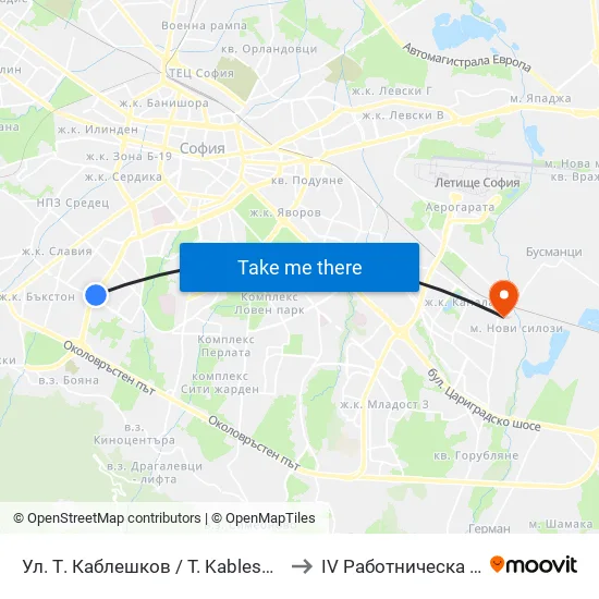 Ул. Т. Каблешков / T. Kableshkov St. (2213) to IV Работническа Болница map
