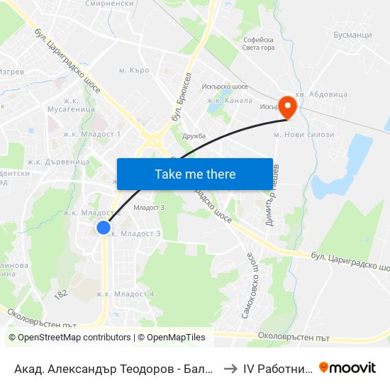 Акад. Александър Теодоров - Балан / Akademik Aleksandar Teodorov - Balan to IV Работническа Болница map
