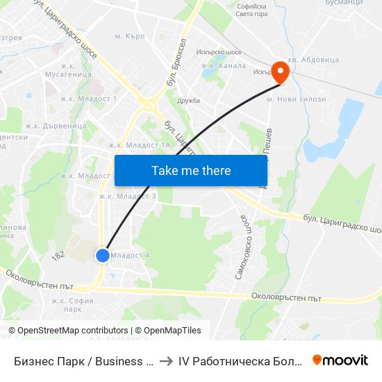 Бизнес Парк / Business Park to IV Работническа Болница map