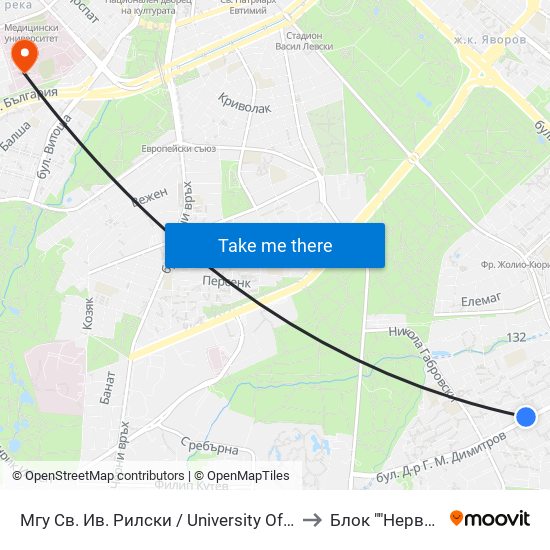 Мгу Св. Ив. Рилски / University Of Mining And Geology (1033) to Блок ""Нервни Болести"" map