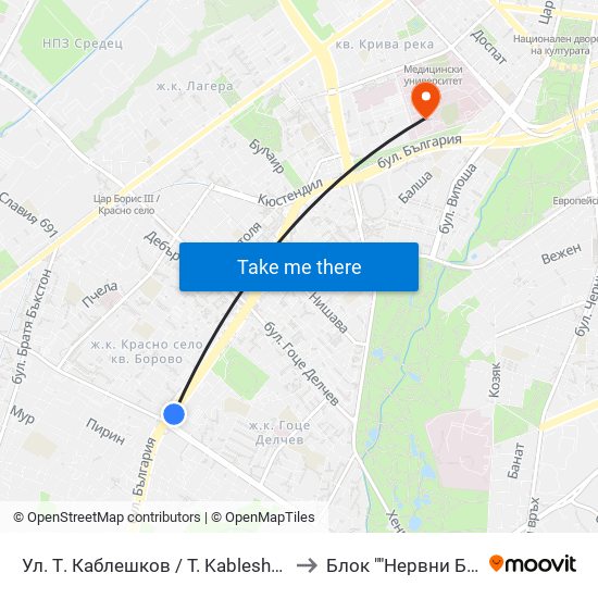 Ул. Т. Каблешков / T. Kableshkov St. (2213) to Блок ""Нервни Болести"" map