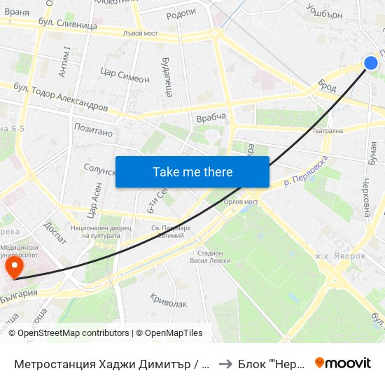 Метростанция Хаджи Димитър / Hadzhi Dimitar Metro Station (0303) to Блок ""Нервни Болести"" map
