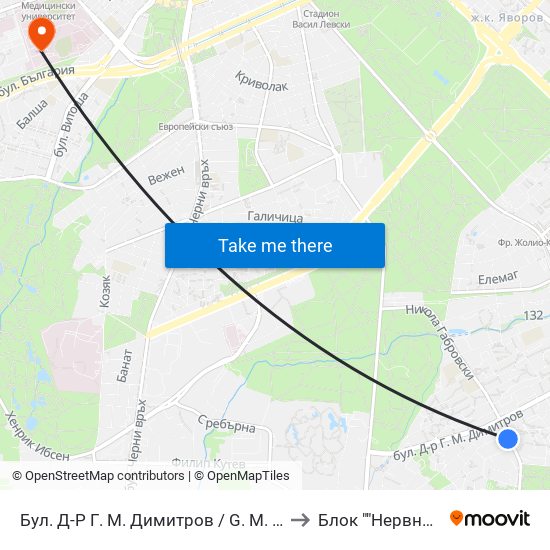 Бул. Д-Р Г. М. Димитров / G. M. Dimitrov Blvd. (0318) to Блок ""Нервни Болести"" map