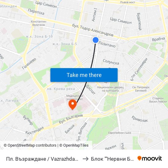 Пл. Възраждане / Vazrazhdane Sq. (1269) to Блок ""Нервни Болести"" map