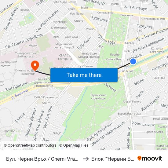 Бул. Черни Връх / Cherni Vrah Blvd. (0401) to Блок ""Нервни Болести"" map