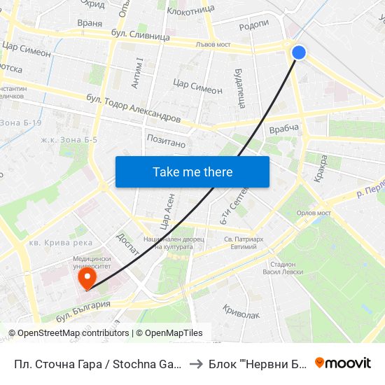 Пл. Сточна Гара / Stochna Gara Sq. (1316) to Блок ""Нервни Болести"" map