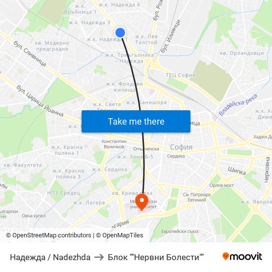 Надежда / Nadezhda to Блок ""Нервни Болести"" map