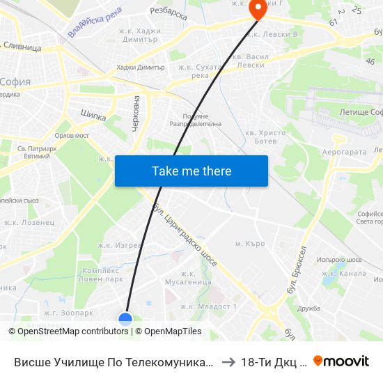 Висше Училище По Телекомуникации / University Of Telecommunications And Post (1396) to 18-Ти Дкц - Филиал Металург map