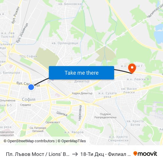 Пл. Лъвов Мост / Lions' Bridge (1276) to 18-Ти Дкц - Филиал Металург map