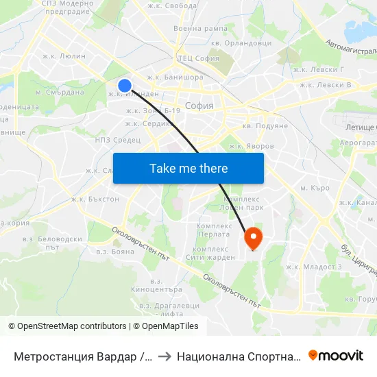 Ⓜ️ Метростанция Вардар / Vardar Metro Station (1044) to Национална Спортна Академия Васил Левски map