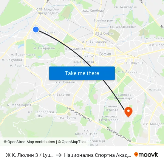 Ж.К. Люлин 3 / Lyulin 3 Qr. (0652) to Национална Спортна Академия Васил Левски map