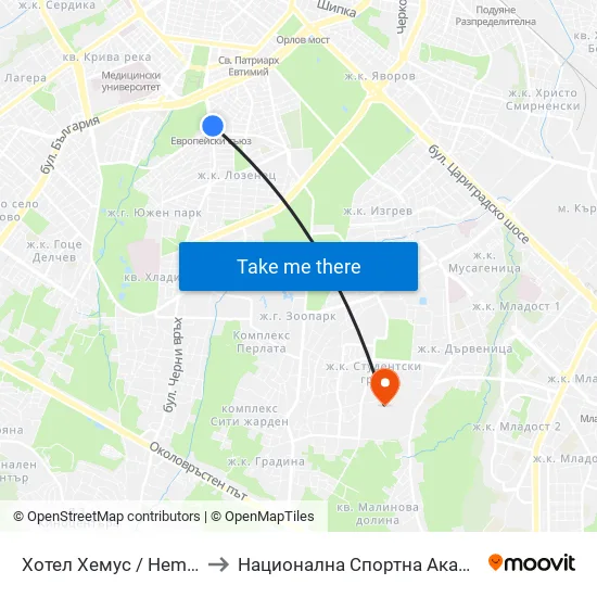 Ⓜ️ Хотел Хемус / Hemus Hotel (2330) to Национална Спортна Академия Васил Левски map