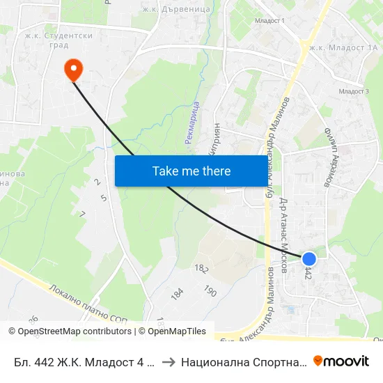 Бл. 442 Ж.К. Младост 4 / Bl. 442, Mladost 4 Qr. (2389) to Национална Спортна Академия Васил Левски map