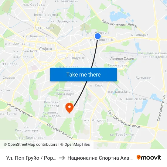 Ул. Поп Груйо / Pop Gruyu St. (2128) to Национална Спортна Академия Васил Левски map