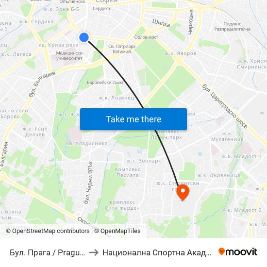 Бул. Прага / Prague Blvd. (0365) to Национална Спортна Академия Васил Левски map