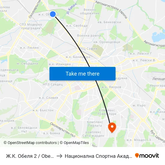 Ж.К. Обеля 2 / Obelya 2 Qr. (0678) to Национална Спортна Академия Васил Левски map
