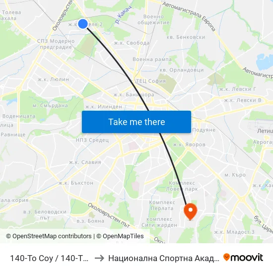 140-То Соу / 140-Th School (0013) to Национална Спортна Академия Васил Левски map