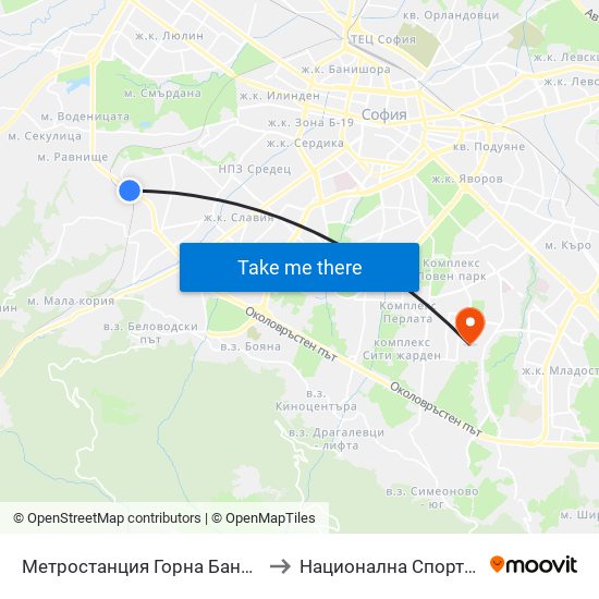 Метростанция Горна Баня / Gorna Banya Metro Station (0683) to Национална Спортна Академия Васил Левски map