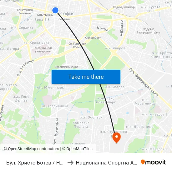 Бул. Христо Ботев / Hristo Botev Blvd. (0384) to Национална Спортна Академия Васил Левски map
