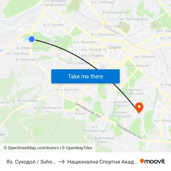 Яз. Суходол / Suhodol Dam (2383) to Национална Спортна Академия Васил Левски map