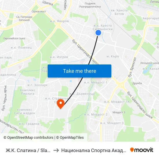 Ж.К. Слатина / Slatina Qr. (0687) to Национална Спортна Академия Васил Левски map