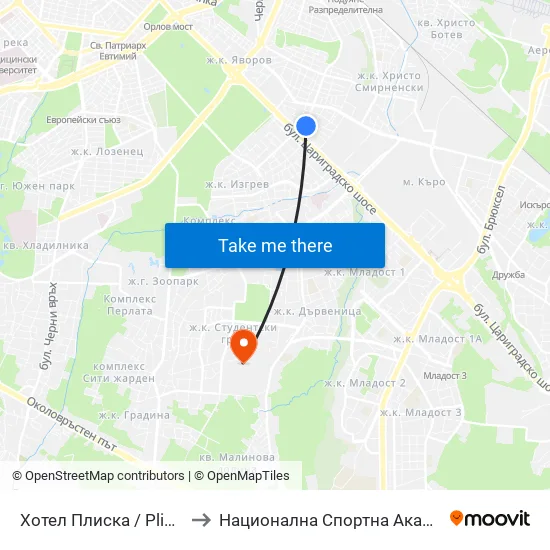 Хотел Плиска / Pliska Hotel (2325) to Национална Спортна Академия Васил Левски map