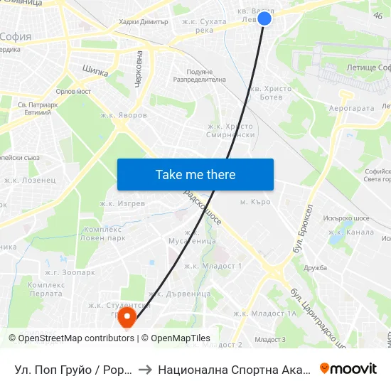 Ул. Поп Груйо / Pop Gruyo St. (2131) to Национална Спортна Академия Васил Левски map