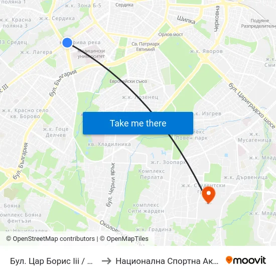 Бул. Цар Борис Ііі / Boris III Blvd. (0394) to Национална Спортна Академия Васил Левски map