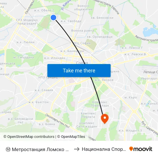 Ⓜ️ Метростанция Ломско Шосе / Lomsko Shose Metro Station (2660) to Национална Спортна Академия Васил Левски map