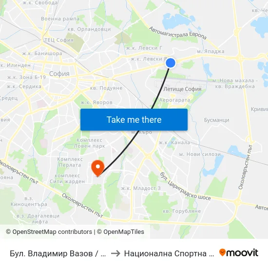 Бул. Владимир Вазов / Vladimir Vazov Blvd. (1583) to Национална Спортна Академия Васил Левски map