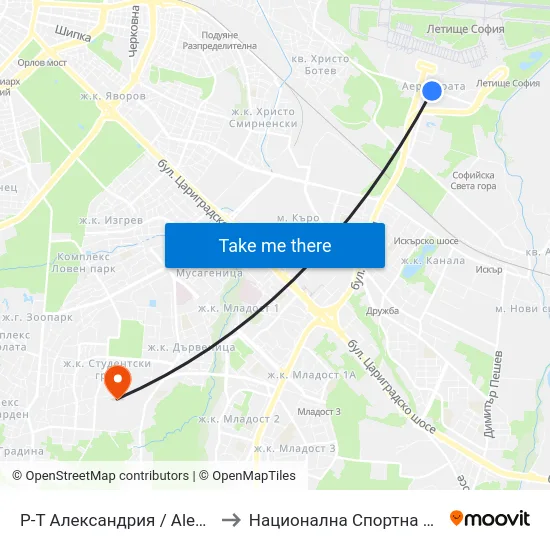Р-Т Александрия / Alexandria Restaurant (2451) to Национална Спортна Академия Васил Левски map