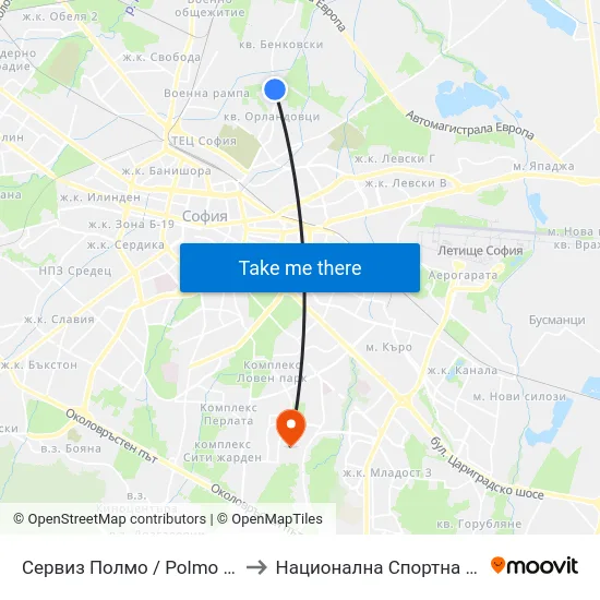 Сервиз Полмо / Polmo Auto Repair Service (1584) to Национална Спортна Академия Васил Левски map