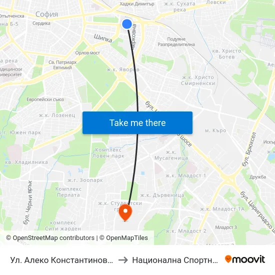 Ул. Алеко Константинов / Aleko Konstantinov St. (1822) to Национална Спортна Академия Васил Левски map